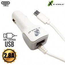 Carregador Veicular Tipo C + 1 USB Cabo 1m XC-USB-C X-Cell - Branco